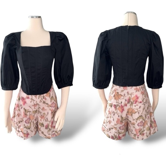 Jason Wu Corset Square Neckline Puff Sleeve Crop Top Black Size Medium NEW - Picture 3 of 13